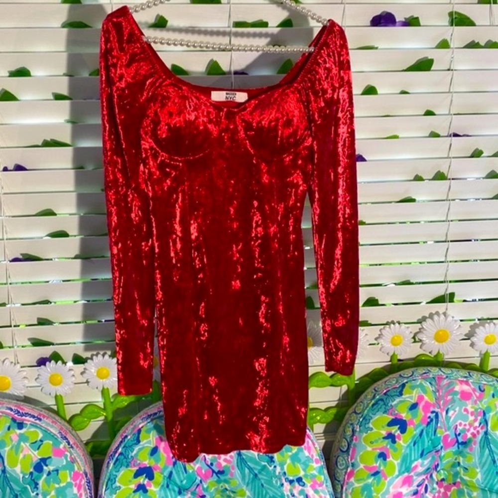Madden NYC red velvet corset bodice dress